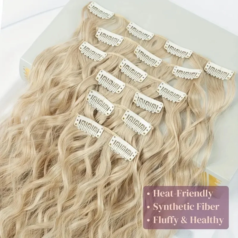 Natural Curly Ash light Blonde Volumizing beautiful Hair extesnsions Set 24 in